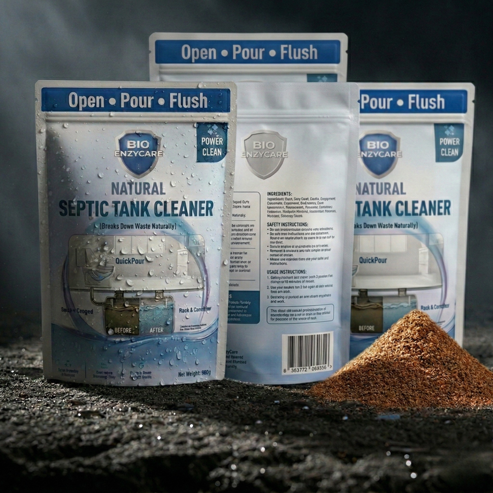 BioEnzyCare Septic Tank Cleaning Powder – Fights Odour & Sludge (500g x 4 Packs)