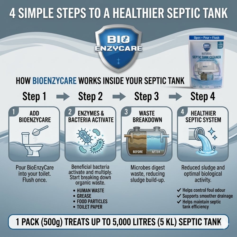 BioEnzyCare Septic Tank Cleaning Powder – Fights Odour & Sludge (500g x 3 Packs)