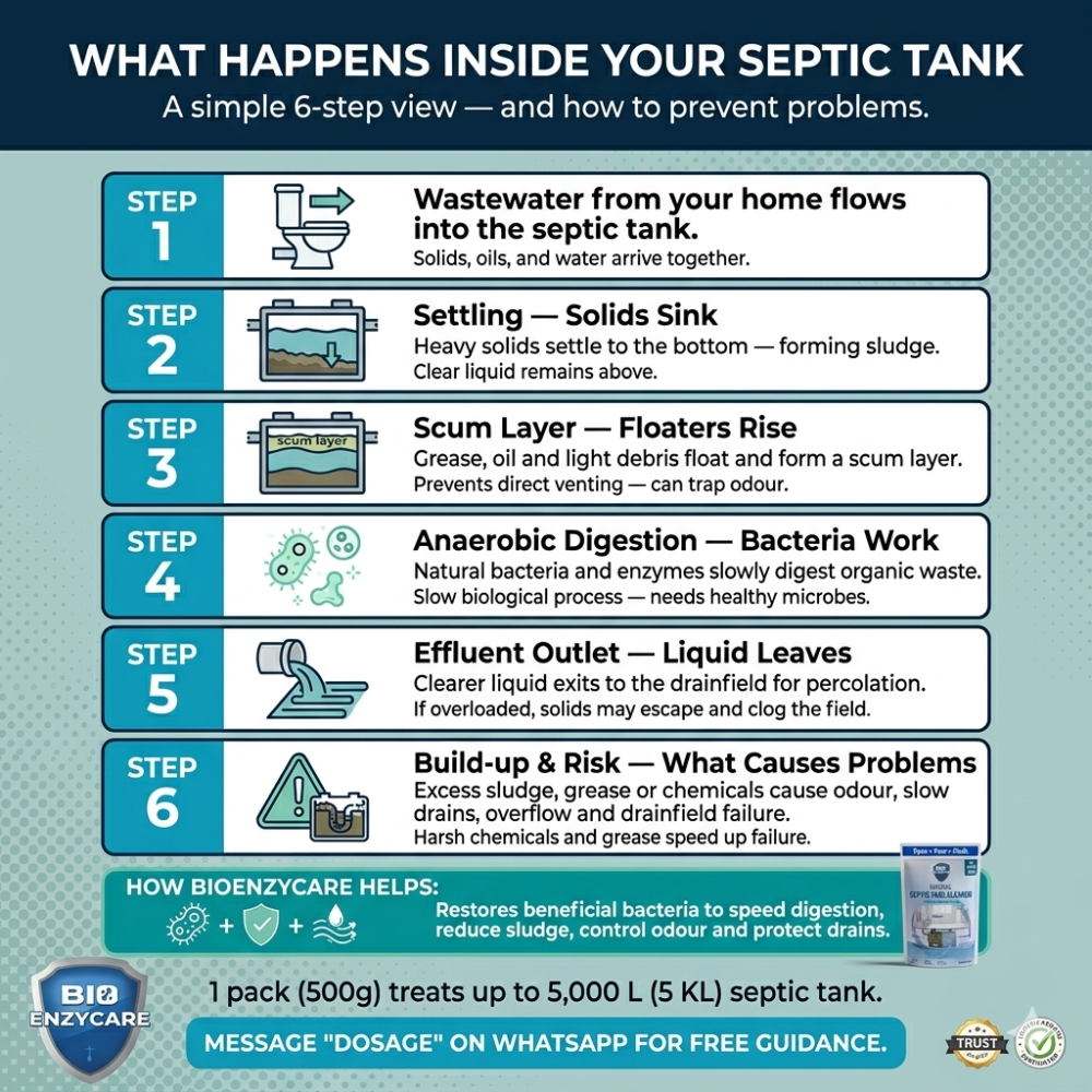 BioEnzyCare Septic Tank Cleaning Powder – Fights Odour & Sludge (500g x 3 Packs)
