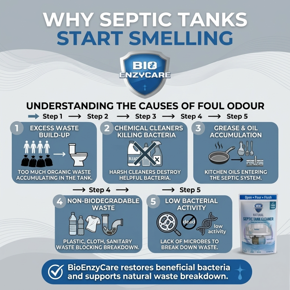BioEnzyCare Septic Tank Cleaning Powder – Fights Odour & Sludge (500g x 4 Packs)